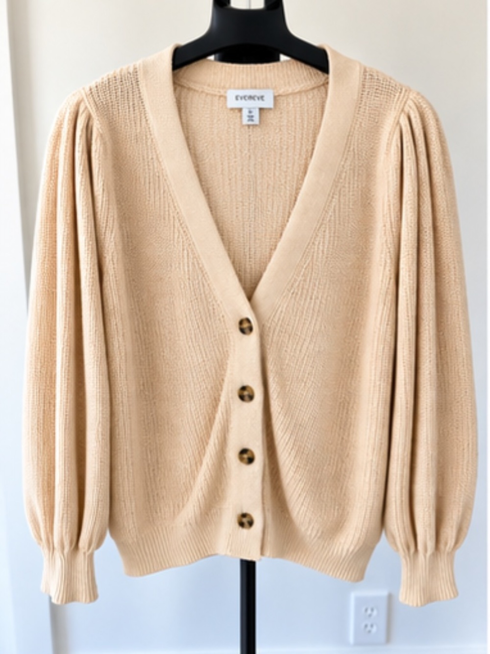 EVEREVE Cream Cotton Blend V-Neck Puff Sleeve Cardigan XL